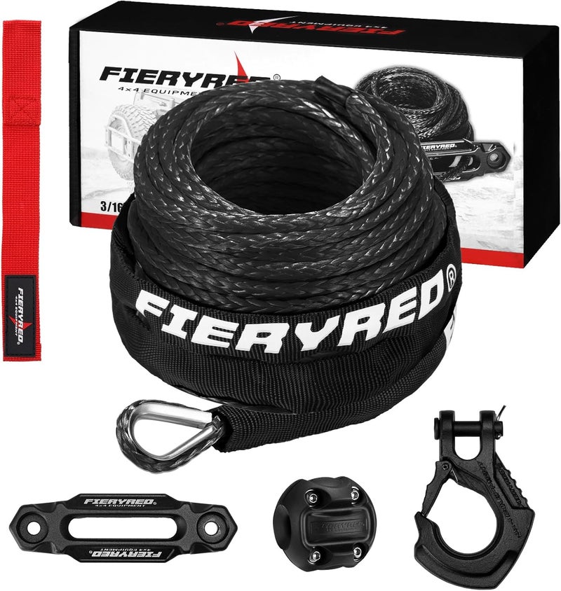 FIERYRED 3/16inch 50FT 8500LBS Synthetic Winch Rope Cable Kit with Forged Hook Rubber Stopper and Fairlead,Winch Line Replacement for 2000-3500LBS Winch, ATV, UTV, Offroad - Image 1